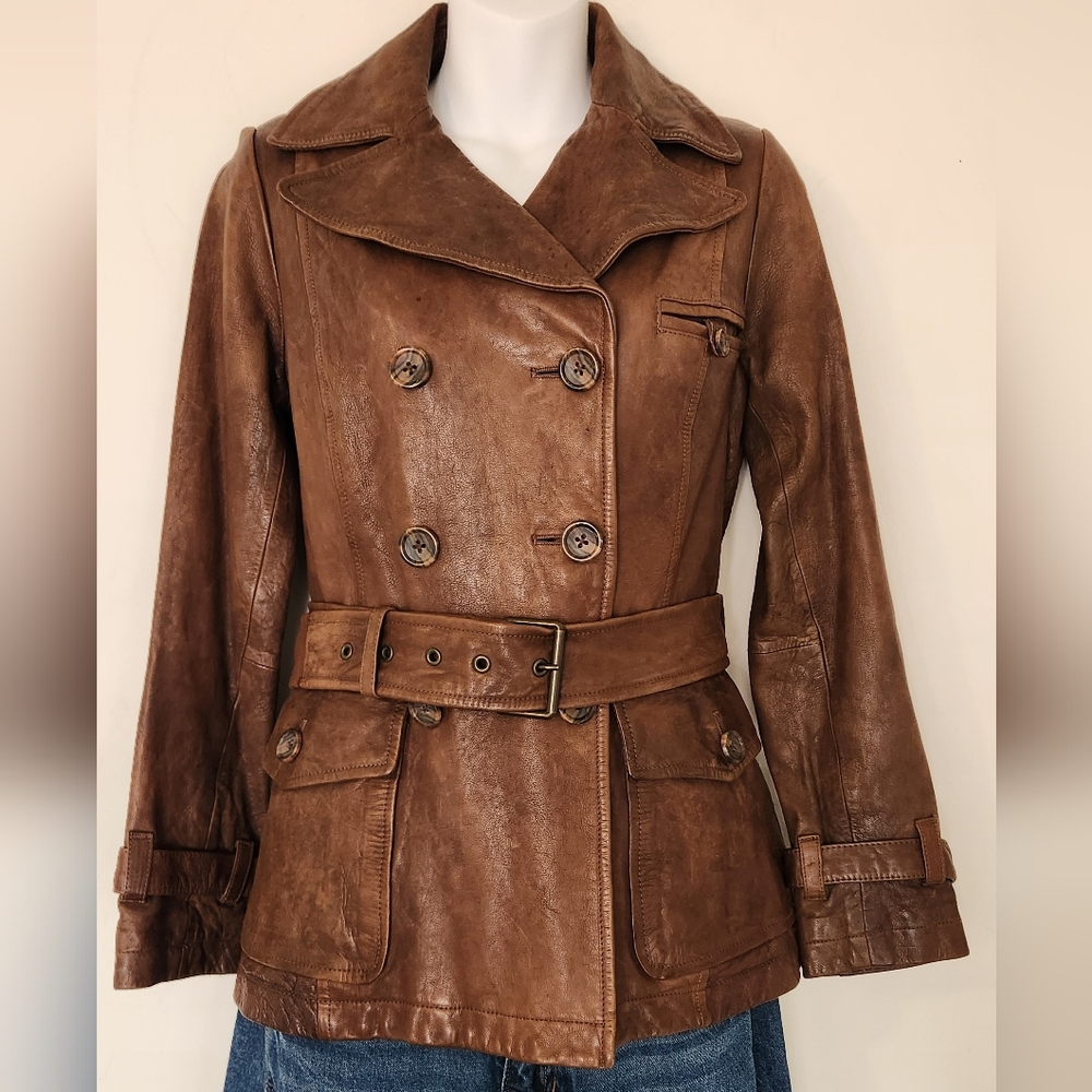 Banana Republic  Soft Leather Double-Breasted Trench Jacket